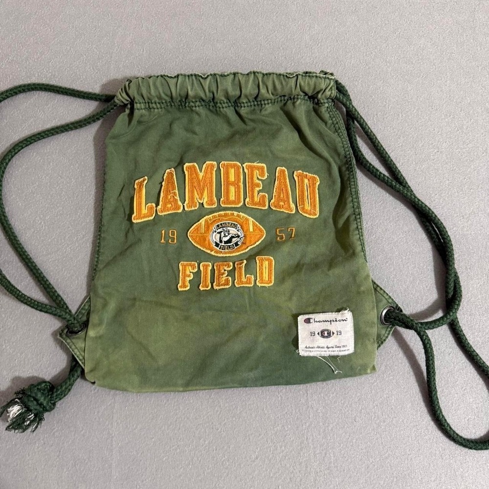 Vtg Champion Green Bay Packers Lambeau Field 1957 Drawstring Backpack Bag Green